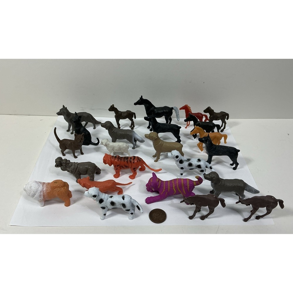 Mix Lot 23 Miniature Farm Animals Dogs Cats Horses Hippo Tiger Plastic